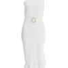 White Asymmetric Frill Bodycon Midi Dress -Princess Style Shop 00100038323 ZM