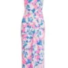 Blue Floral Satin Tie Back Midi Dress -Princess Style Shop 00100038338 ZM