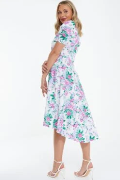 White Floral Puff Sleeve Midi Dress -Princess Style Shop 00100038342 XB