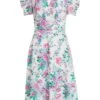 White Floral Puff Sleeve Midi Dress -Princess Style Shop 00100038342 ZM