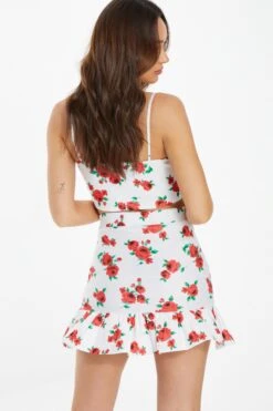 White Floral Ruched Mini Skirt -Princess Style Shop 00100038372 XB