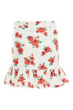 White Floral Ruched Mini Skirt -Princess Style Shop 00100038372 ZB