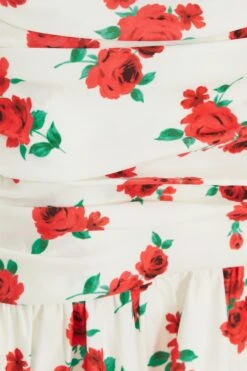 White Floral Ruched Mini Skirt -Princess Style Shop 00100038372 ZS