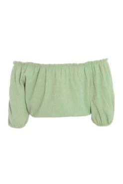 Khaki Bardot Crinkle Top -Princess Style Shop 00100038373 ZB