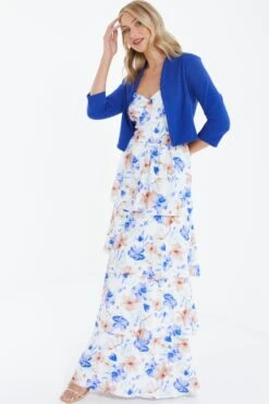 Royal Blue Shawl Collar Crop Jacket -Princess Style Shop 00100038403 XS