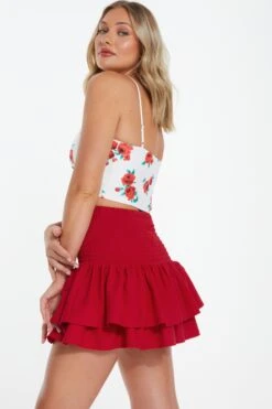 Red Ruched Frill Mini Skirt -Princess Style Shop 00100038420 XB