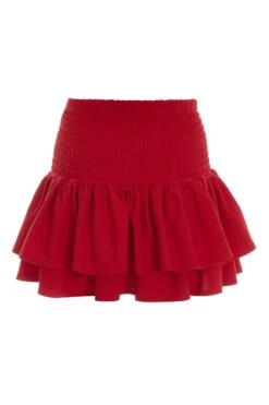 Red Ruched Frill Mini Skirt -Princess Style Shop 00100038420 ZB