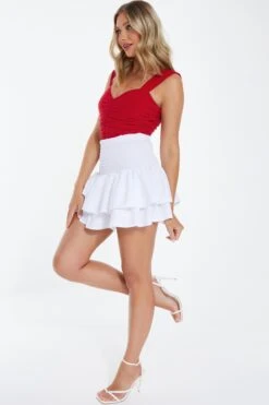 White Ruched Frill Mini Skirt -Princess Style Shop 00100038421 XS