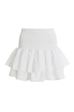 White Ruched Frill Mini Skirt