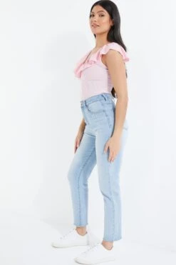 Light Pink Ribbed Frill Bodysuit -Princess Style Shop 00100038455 XS