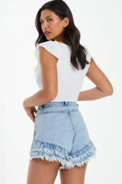 White Ribbed Frill Bodysuit -Princess Style Shop 00100038456 XB