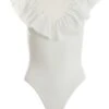 White Ribbed Frill Bodysuit
