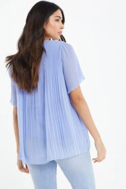 Light Blue Chiffon Pleated Blouse -Princess Style Shop 00100038457 XB
