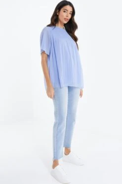 Light Blue Chiffon Pleated Blouse -Princess Style Shop 00100038457 XS