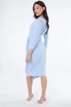 Light Blue Wrap Tie Midi Dress -Princess Style Shop 00100038461 XB
