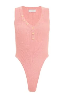 Coral Ribbed Button Bodysuit