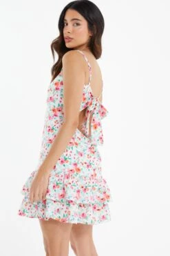 White Ditsy Floral Frill Mini Dress -Princess Style Shop 00100038464 XB