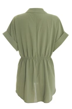 Khaki Button Ruched Blouse -Princess Style Shop 00100038465 ZB