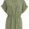 Khaki Button Ruched Blouse