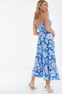 Blue Floral Strappy Midi Dress 10 Blue Floral Strappy Midi Dress -Princess Style Shop 00100038468 XB