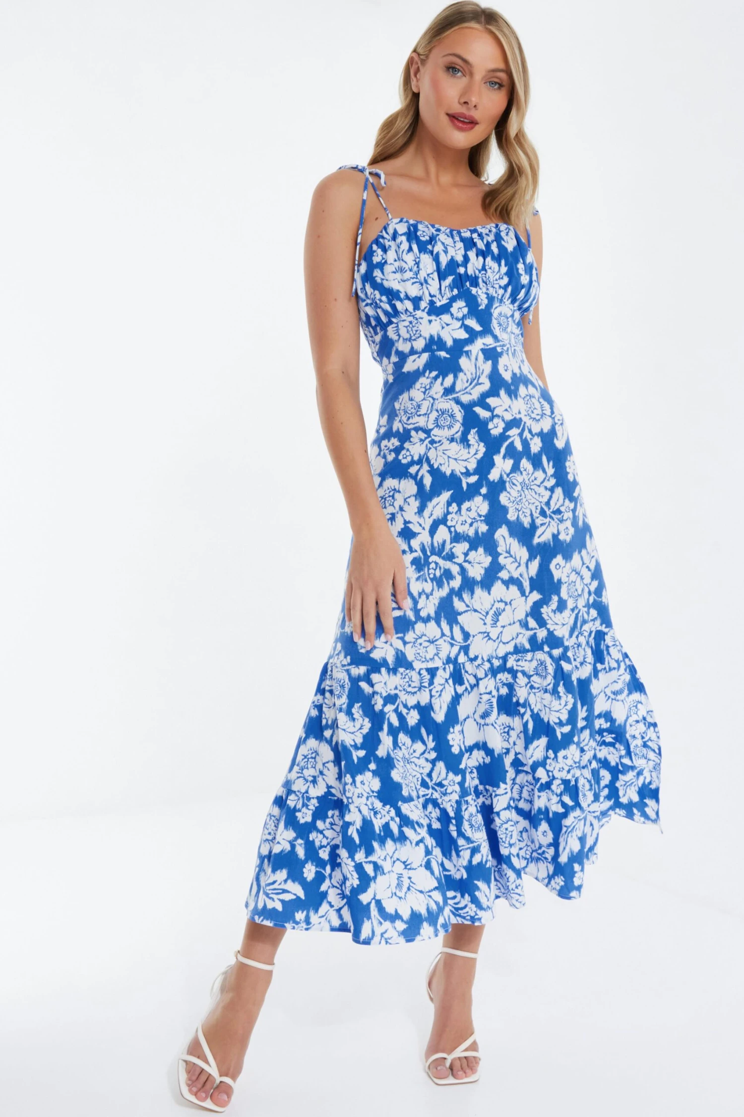 Blue Floral Strappy Midi Dress 4 Blue Floral Strappy Midi Dress - Image 2