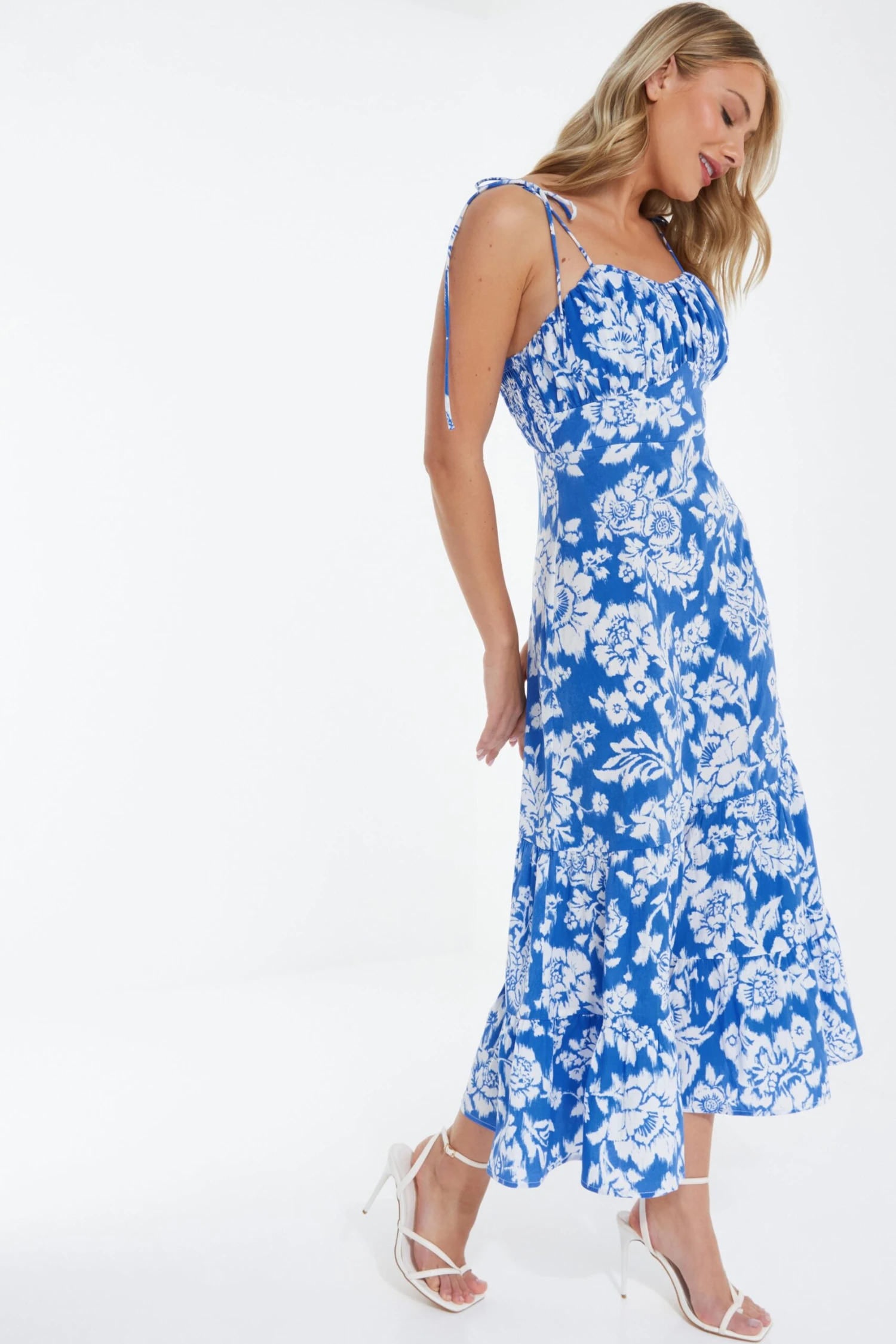 Blue Floral Strappy Midi Dress 6 Blue Floral Strappy Midi Dress - Image 4
