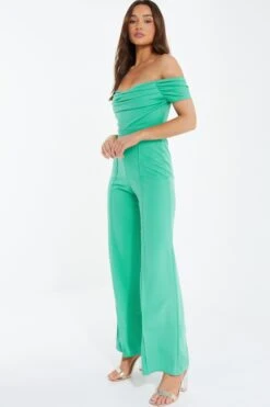 Green Bardot Palazzo Jumpsuit -Princess Style Shop 00100038470 XS