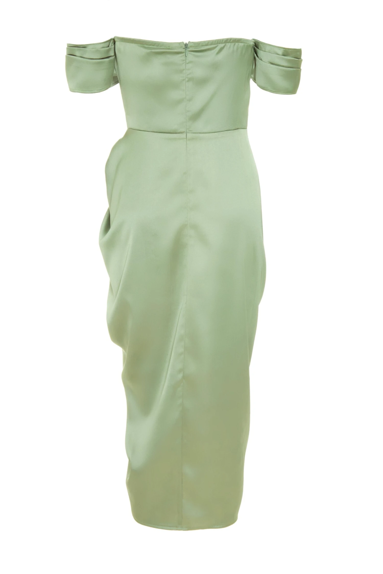 Sage Satin Ruched Bardot Midi Dress 7 Sage Satin Ruched Bardot Midi Dress - Image 5