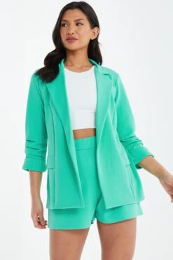 Mint Ruched Sleeve Blazer -Princess Style Shop 00100038475 XM