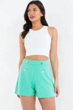 Mint Button Tailored Shorts -Princess Style Shop 00100038476 XM