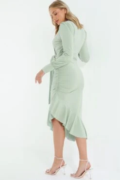 Sage Long Sleeve Frill Midi Dress -Princess Style Shop 00100038498 XB