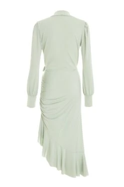 Sage Long Sleeve Frill Midi Dress -Princess Style Shop 00100038498 ZB