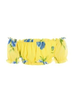 Yellow Floral Bardot Crop Top -Princess Style Shop 00100038546 ZB