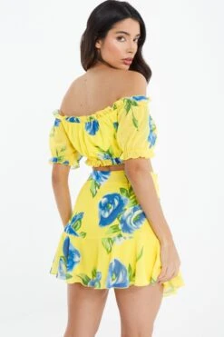 Yellow Floral Wrap Mini Skirt -Princess Style Shop 00100038548 XB