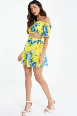 Yellow Floral Wrap Mini Skirt -Princess Style Shop 00100038548 XS