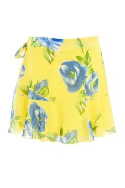 Yellow Floral Wrap Mini Skirt -Princess Style Shop 00100038548 ZB