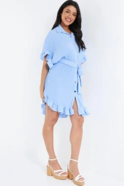 Blue Oversized Pleated Shirt Dress -Princess Style Shop 00100038566 XS