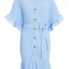 Blue Oversized Pleated Shirt Dress -Princess Style Shop 00100038566 ZM