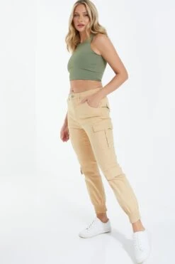 Camel Skinny Cargo Trousers -Princess Style Shop 00100038605 XS