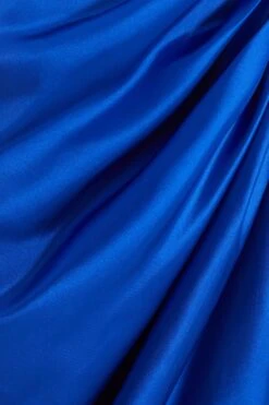 Royal Blue Satin Wrap Ruched Midi Dress -Princess Style Shop 00100038638 ZS