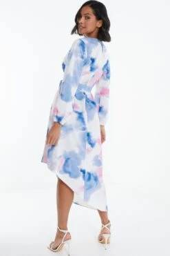 Blue Satin Asymmetric Hem Midi Dress -Princess Style Shop 00100038640 XB