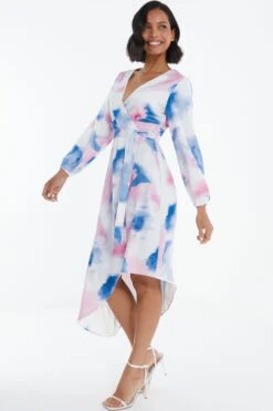 Blue Satin Asymmetric Hem Midi Dress -Princess Style Shop 00100038640 XS