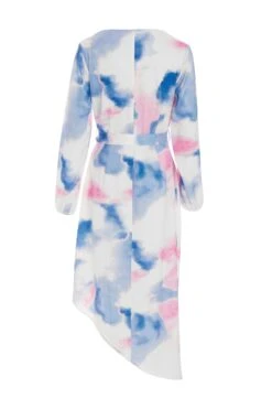 Blue Satin Asymmetric Hem Midi Dress -Princess Style Shop 00100038640 ZB