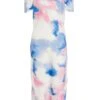 Blue Satin Marble Print Midi Dress