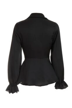 Black Satin Frill Cuff Blouse -Princess Style Shop 00100038666 ZB