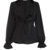 Black Satin Frill Cuff Blouse -Princess Style Shop 00100038666 ZM