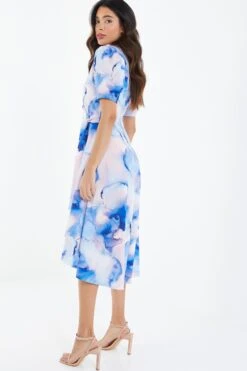 Blue Marble Print Dip Hem Dress -Princess Style Shop 00100038684 XB