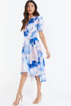 Blue Marble Print Dip Hem Dress -Princess Style Shop 00100038684 XS