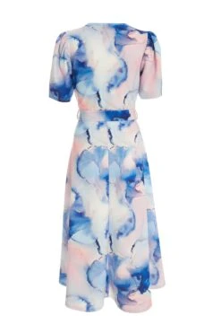 Blue Marble Print Dip Hem Dress -Princess Style Shop 00100038684 ZB