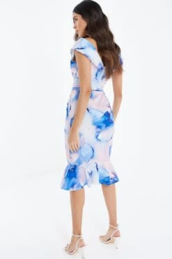 Blue Marble Print Bardot Midi Dress -Princess Style Shop 00100038685 XB